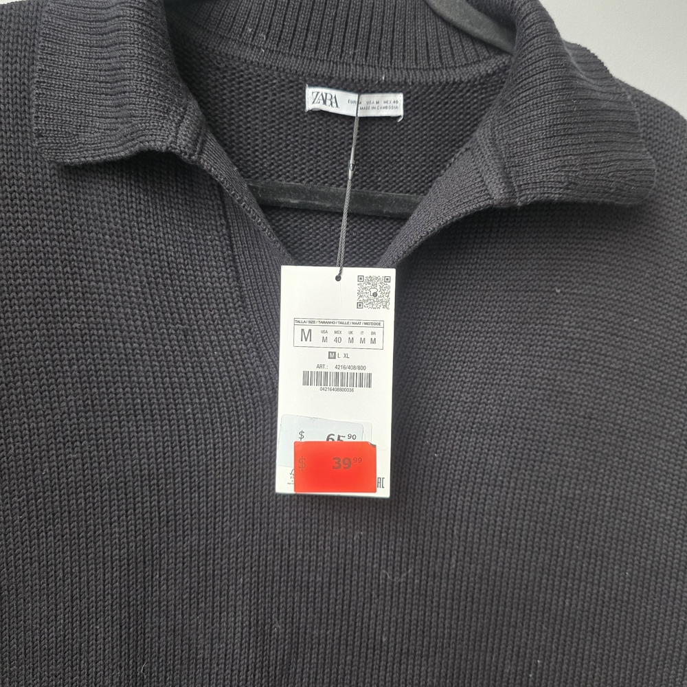 ZARA Knit Sleeveless Sweater Vest Black Size M Collared Minimalist Layering Top - Picture 6 of 12
